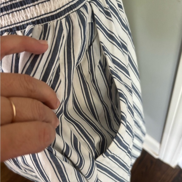 The Tommie Cap-Sleeve Smocked Front-Zip Mini Shirt Dress: Stripe - Picture 6 of 10